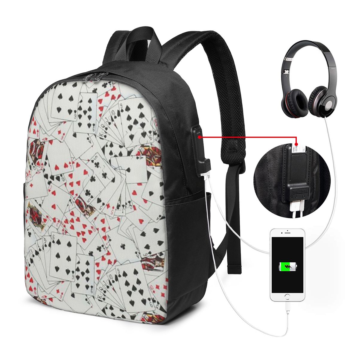Women'S Bags - Mochila con estampado de cartas de